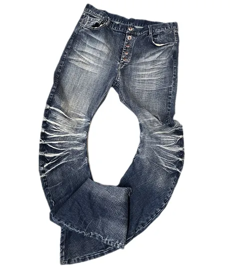 noEmosen Rippled Cracked Washed Scimitar Jeans Blue