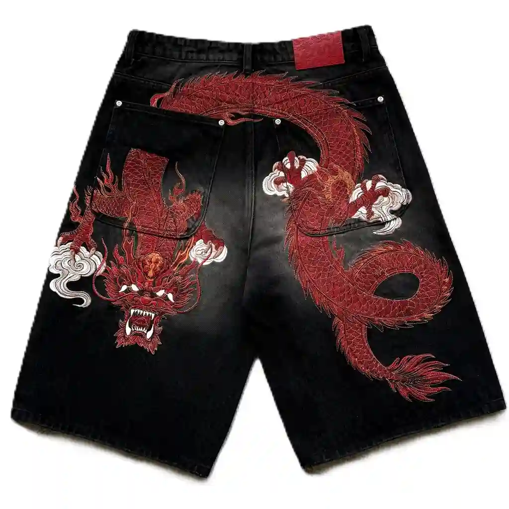 VRK Dragon Embroidery Denim Shorts